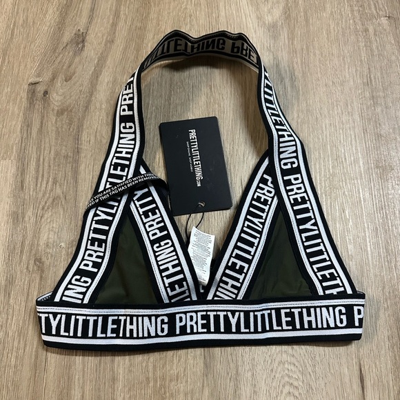 Pretty Little Thing Army Green Bandage Style Crop Top Bikini Top - Picture 2 of 6